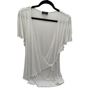 Lane Bryant Women's White V Neck Wrap Top Flutter Sleeve, Size 18-20 (010)
